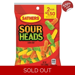Sathers Sour Heads 85g Bag - American Chewy Candy Sweets